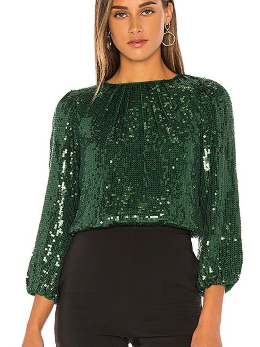 Alice + Olivia Emerald Green Sequin Long-Sleeve Top